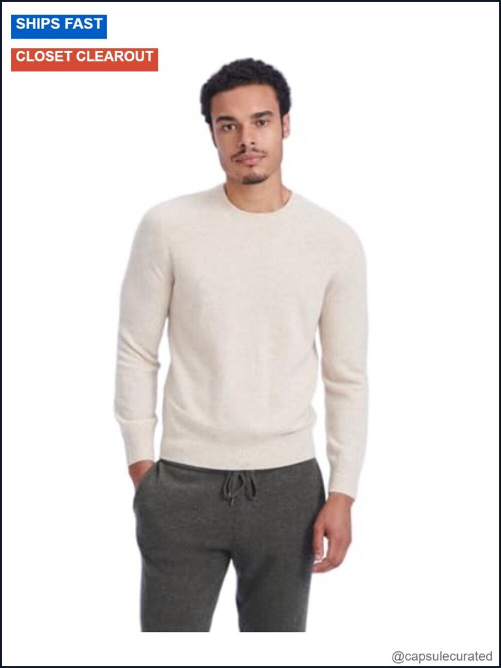 Men's Pure Cashmere Crewneck Sweater Lightweight Breathable Pullover